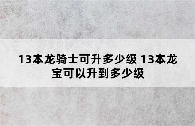 13本龙骑士可升多少级 13本龙宝可以升到多少级